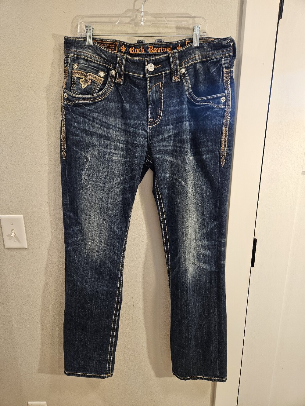 Rock Revival Gore Relaxed Straight Denim Fit Jeans Men Size 36x32